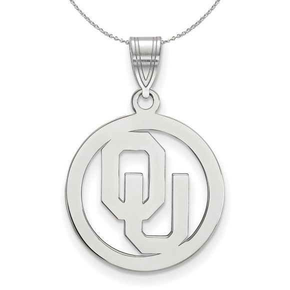 Sterling Silver U. of Oklahoma Small Circle Necklace - 18 Inch